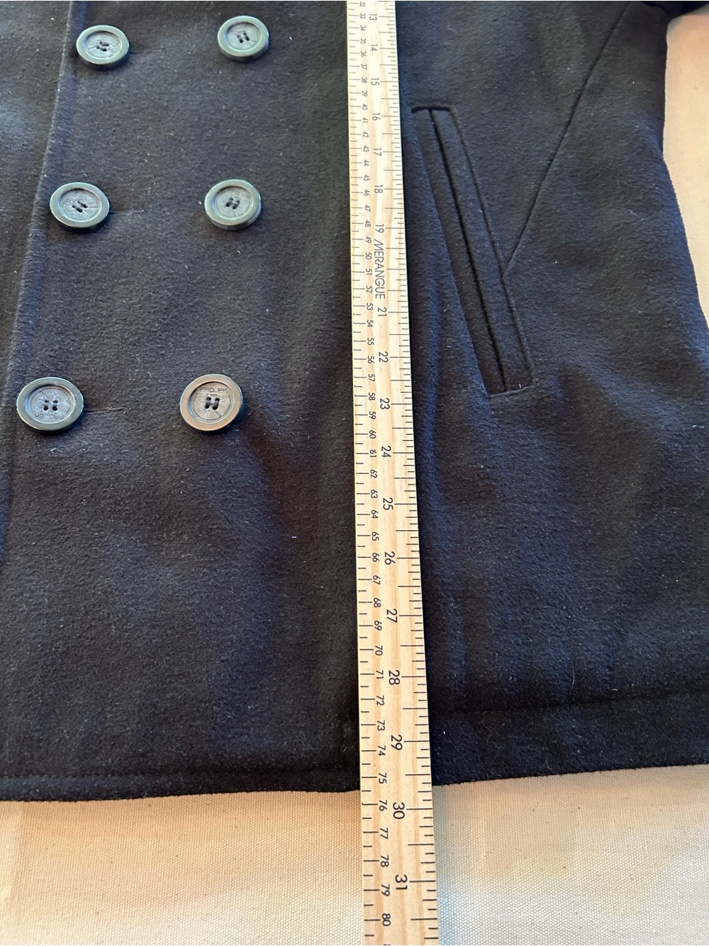Projek Raw Luxe Men's Black Wool Blend Double Breasted Pea Coat L - Picture 8 of 10
